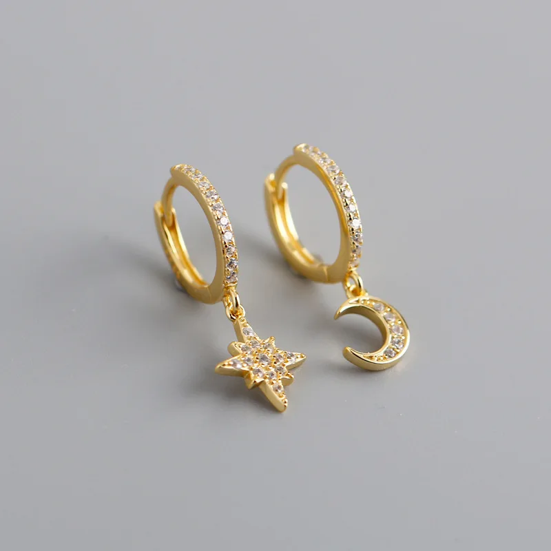 

New Fashion Shiny cubic zirconia Star And Moon Earrings Good Quality Hoop Earrings For Women Girls Jewelry women Earrings