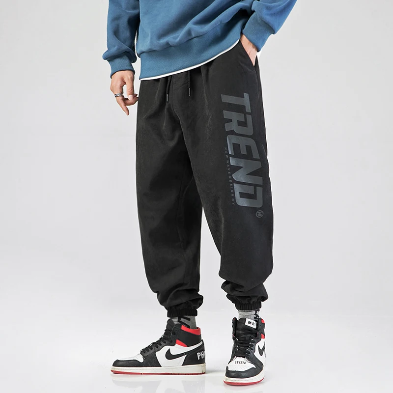 

2021 new casual pants men's dark color letter print bouquet foot harem pants