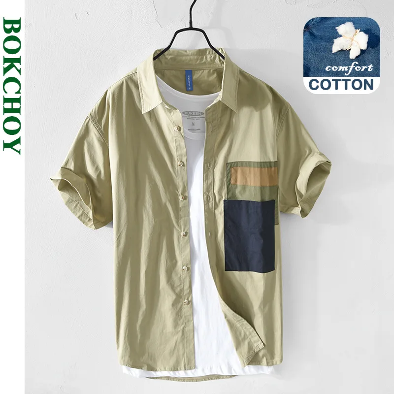 2021 летняя и новая мужская повседневная хлопковая рубашка с короткими рукавами