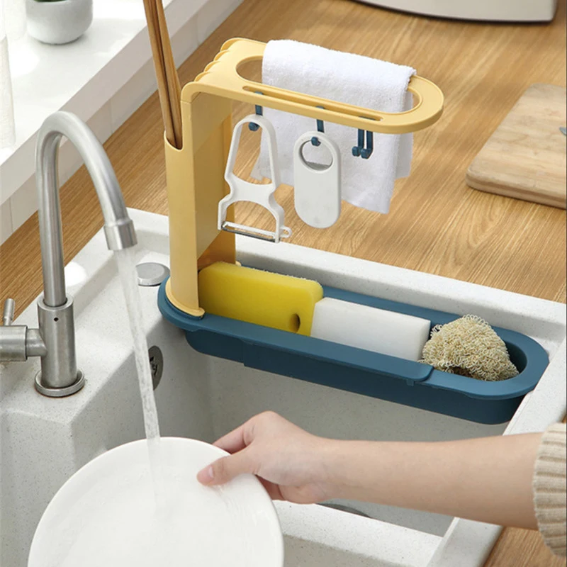 Телескопическая полка для раковины органайзер кухонных раковин держатель губки