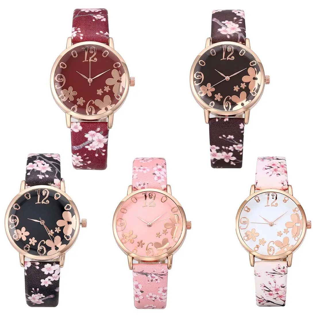 

Women Fashion Embossed Flowers Small Fresh Printed Belt Student Quartz Watch Casual Ladies Watch All-Match Watch Party Gift