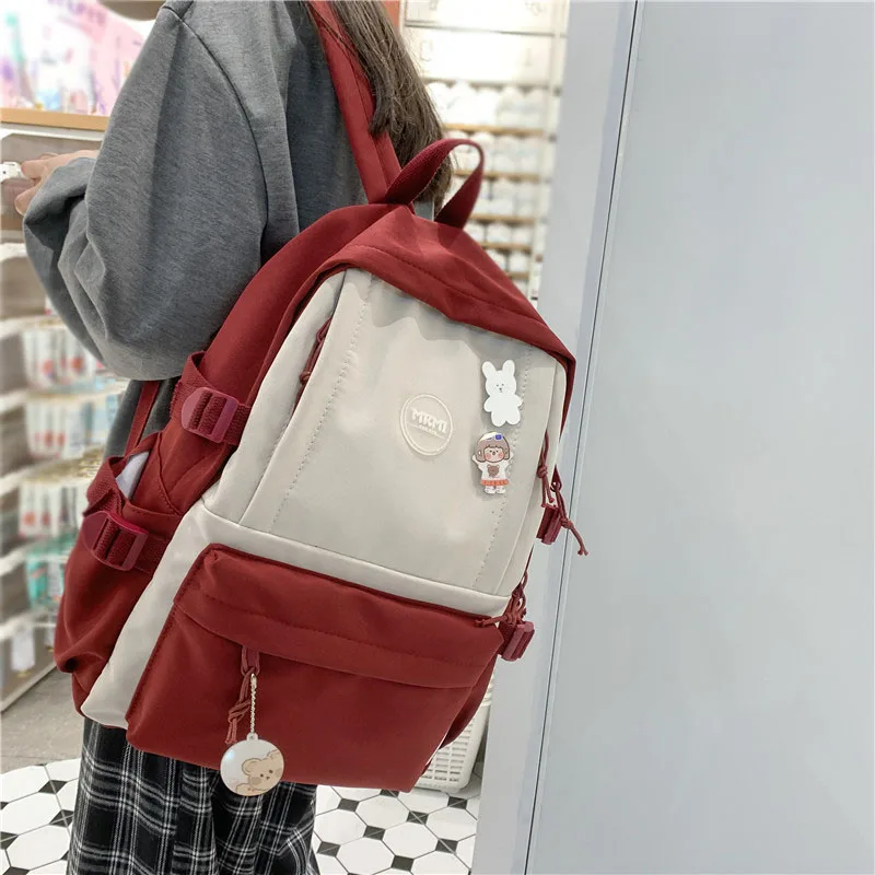 

School Backpack Panelled Design Students Large Capacity Backpacks for Girls Trend Women's Teenager Schoolbag Travel Female Bags