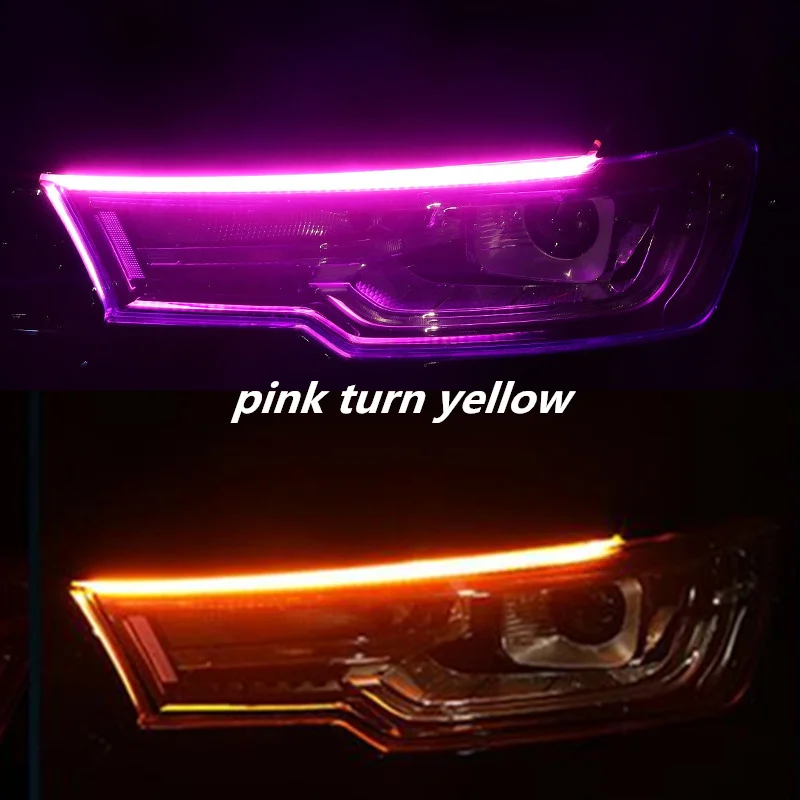 Pink Yellow 1 шт. автомобильные DRL 30 см 45 см 60 см красный белый желтый светодиодный дневные ходовые огни с указателем поворота для фар в сборе - Цвет: Pink Yellow