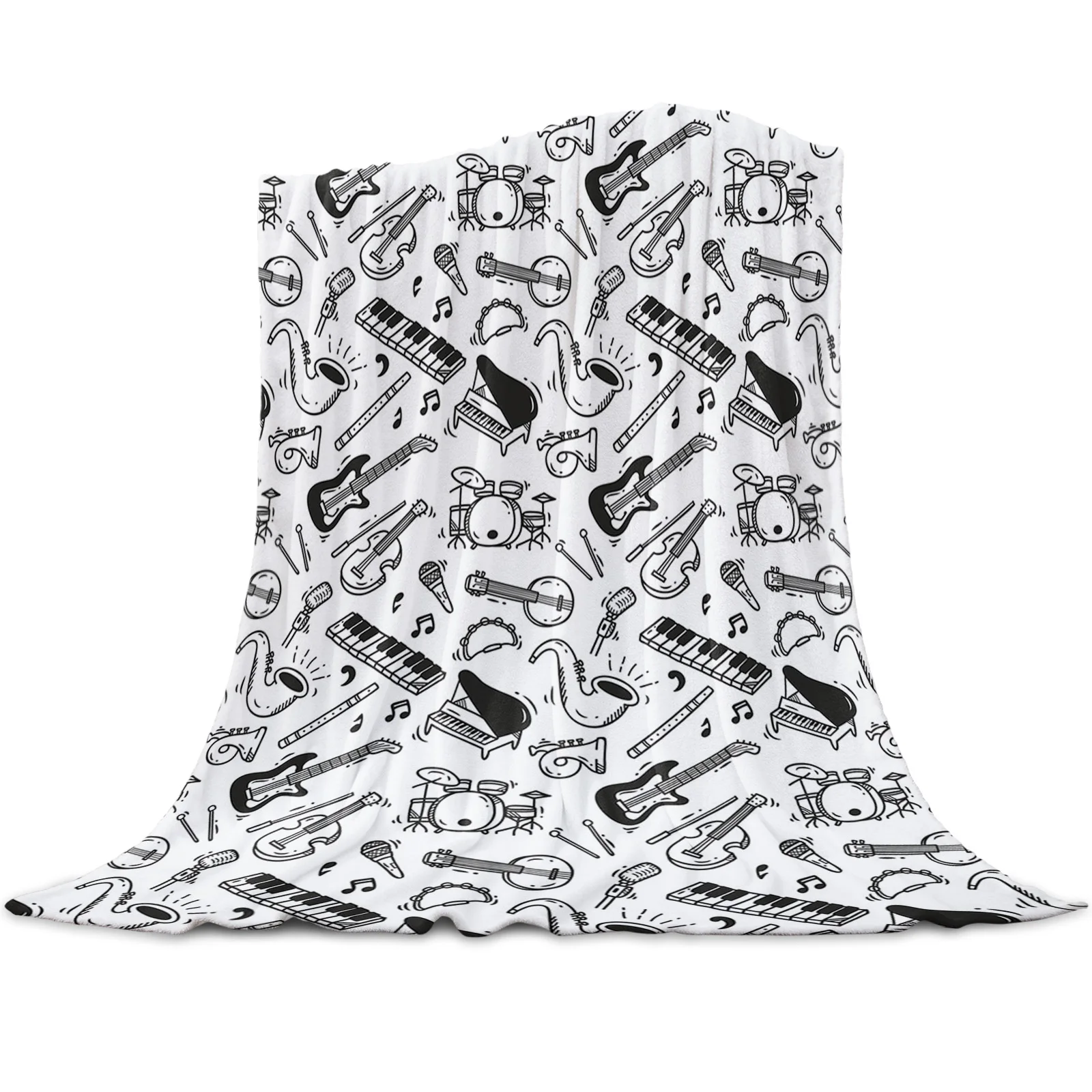 

Music Guitar Piano Violin Musical Instrument Coral Fleece Blankets Flannel Bedspreads Soft Warm Blankets for Bed Sofa Cover