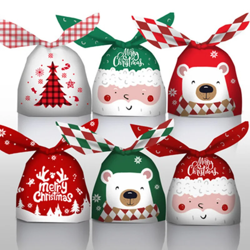 

10pcs Santa Claus Snowflake Candy Bag Merry Christmas Cookie Biscuit Packaging Bag Xmas Gift Bags for Navidad Noel 2022 New Year