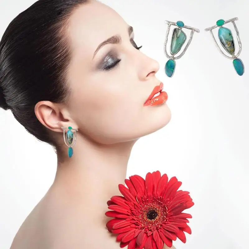 Boho Этнические каучук зеленого цвета Камень Висячие серьги для женщин индийские