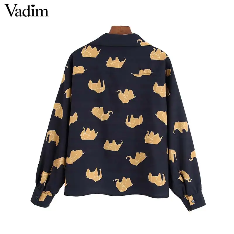 Vadim Женская стильная шикарная блузка с принтом отложной воротник рубашка длинным