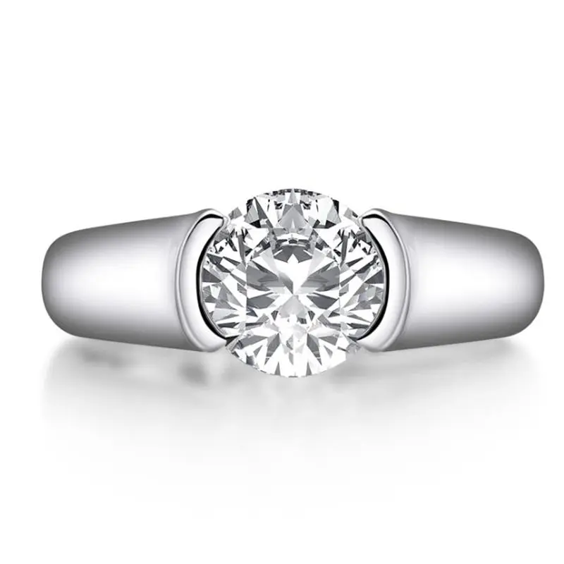 

Jazaz Fine 100% 925 Sterling Silver 8mm High Carbon Diamond Wedding Ring Women Lady Sparkling Engagement Anniversary Party B0700