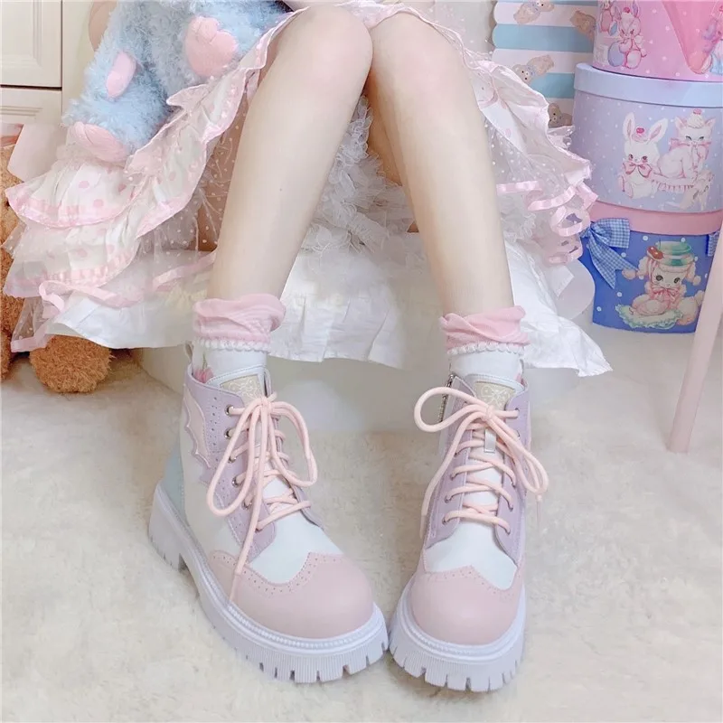 

Ботинки-мартинсы в готическом стиле, повседневные ботильоны в Стиле Лолита, милые ботинки с короной, обувь в японском стиле панк, для коспле...