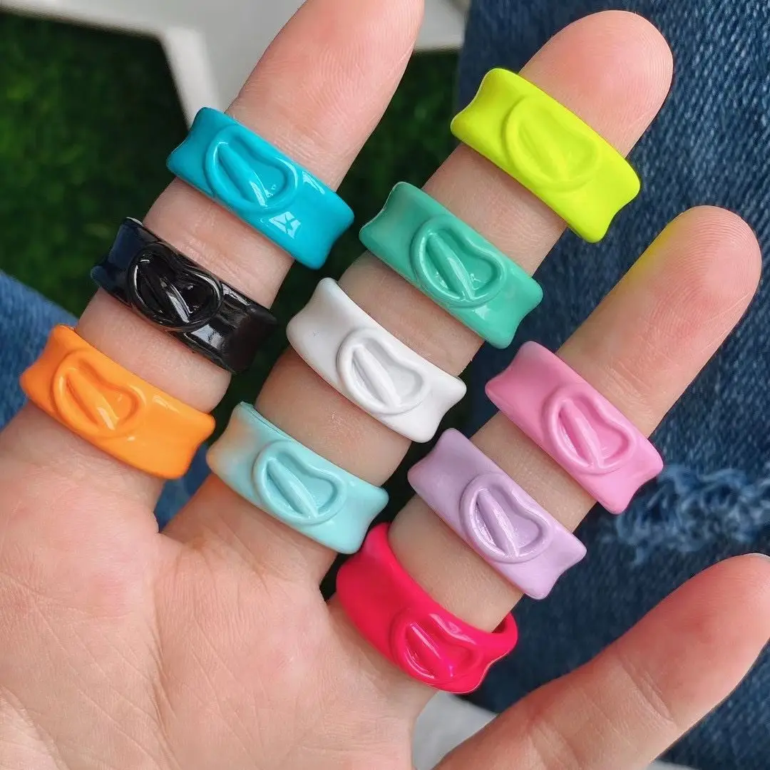 

10Pcs Fashion Vintage Gothic Colorful Enamel Love Heart Ring Cute Simple Metal Candy Color Opening Rings for Women Jewelry