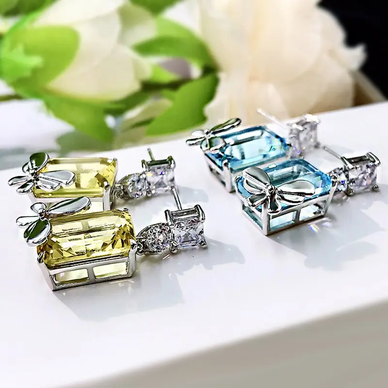 

Jazaz 100% 925 Sterling Silver Simple Butterfly Drop Earrings Spark High Carbon Diamond Zircon Blue Topaz Fine Jewelry B0657