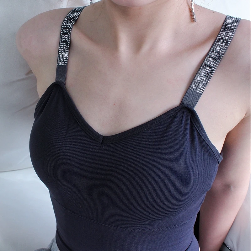 

SP&CITY Shiny Rhinestone Seamless Tops Padded Bras For Women Fashion Streetwear Summer Vest Push Up Brassier Sports Cotton Bra