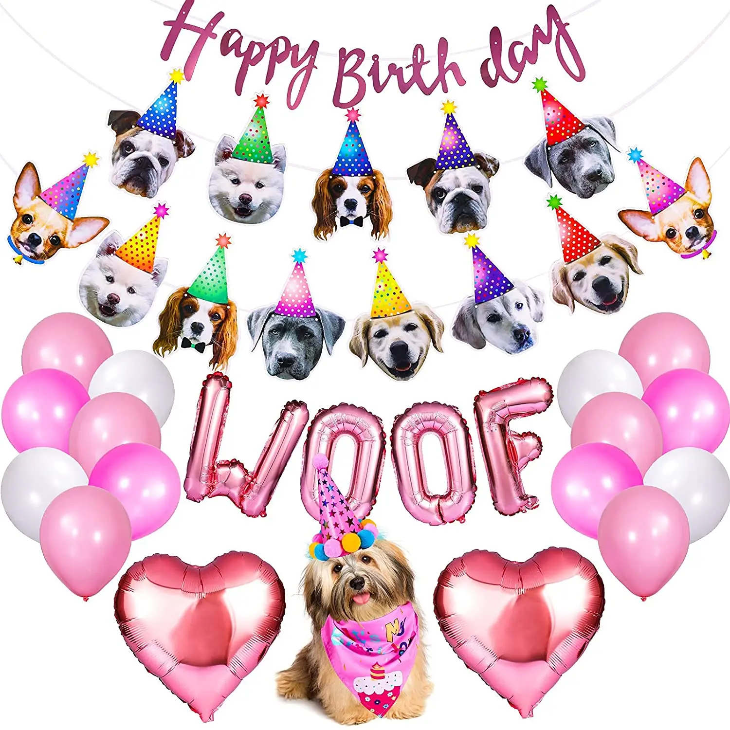 

Dog Birthday Bandana Dog Birthday Party Supplies Hat Scarf Flag Balloons Happy Birthday Banner Puppy Girl Dog First Birthday Par