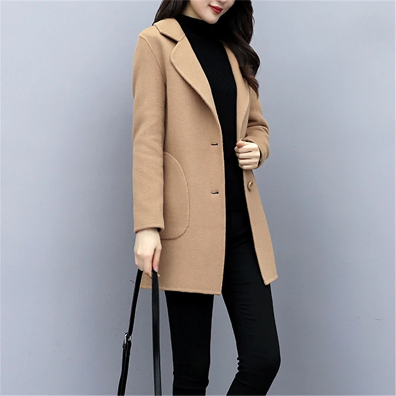 

New 2019 Autumn Winter Woolen Coat Women Elegant Cardigan Slim Warm Wool Windbreaker Women Cashmere Coat Winter Female Jacket