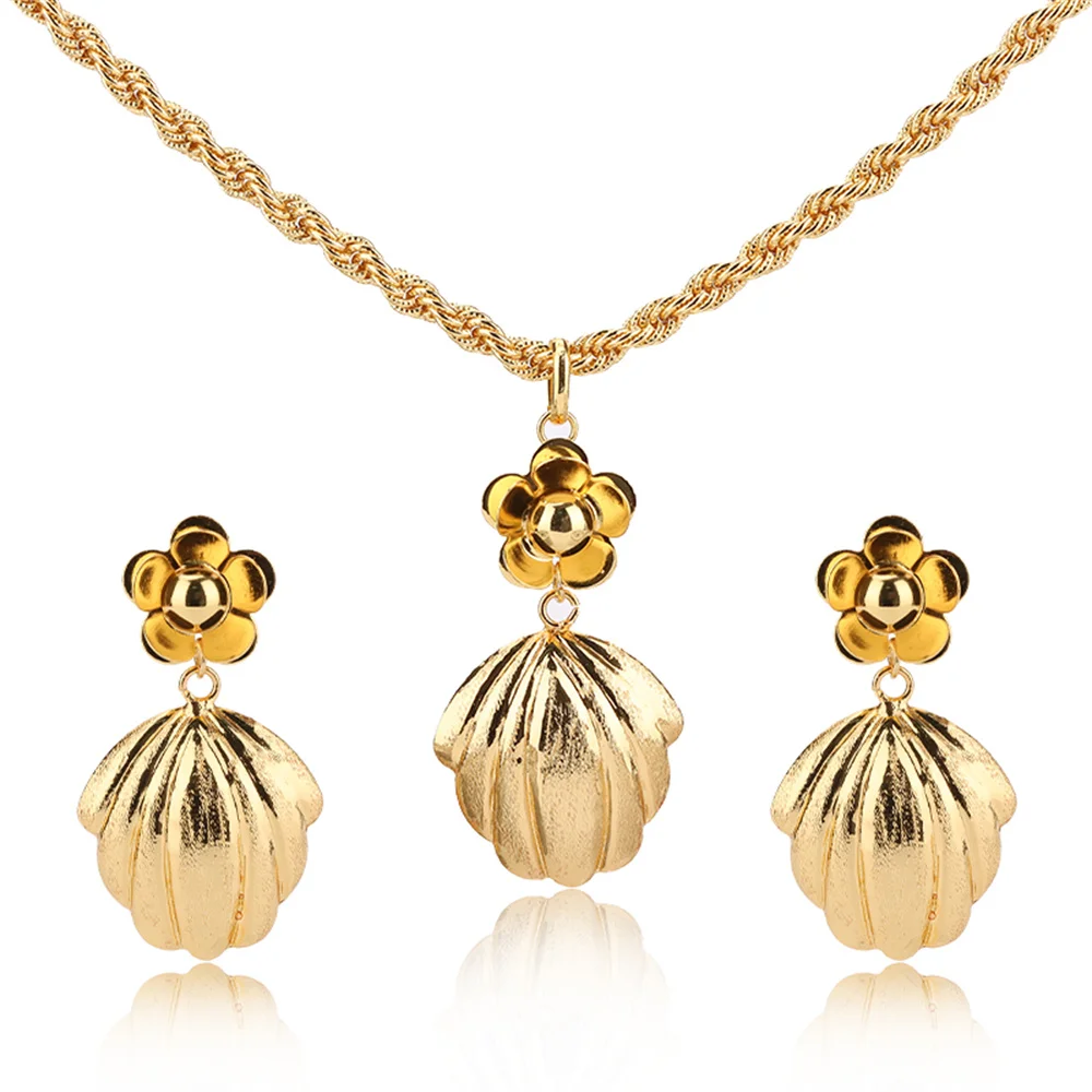 

3Pcs/Set Bohemian Fashion Ladies Jewelry Gold Plated Shell Dangle Earrings Charm Necklace for Girls Party Weddings Birthday Sets