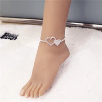 new summer beach rhinestone heart anklet chain jewelry for women simple hollow love foot ankle bracelets sandals leg chain