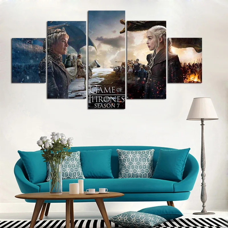 

No Framed 5 Panel Thrones TV Show Modular Wall Art Canvas HD Posters Pictures HD Paintings Home Decor Living Room Decoration