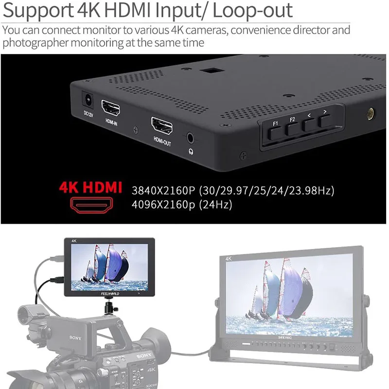Online FEELWORLD T7 7 Zoll IPS 4K HDMI Kamera Feld Monitor Video Unterstützen Full HD 1920x1200 Solide Aluminium Gehäuse DSLR Monitor Mit Pea
