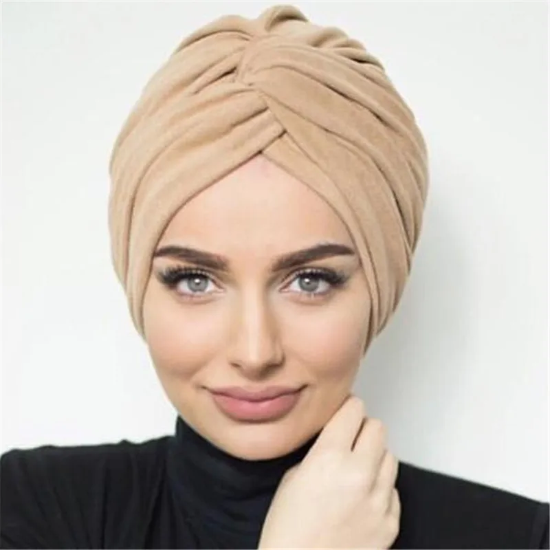 

New Fashion and Ever-Changing Turban Hat Women Solid Color Baotou Cap Muslim Turban Multicolor Cotton Hijab