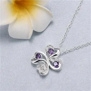 

Purple Cubic Zirconia Pendant Four Leaf Clover Necklace Women Girl Lucky Gift