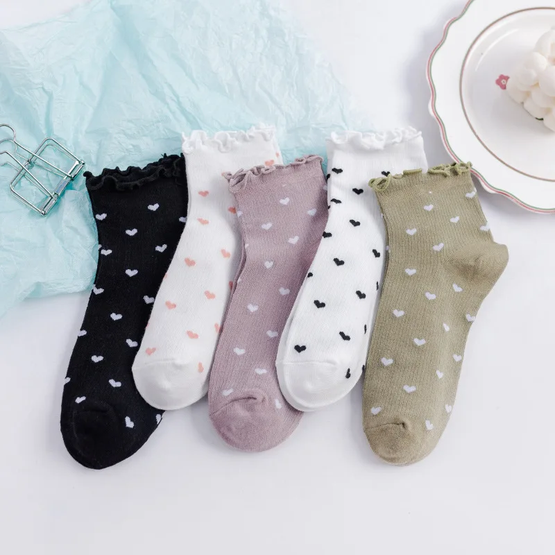 

Frilly love print socks cute street style japanese fashion women cotton calcetines harajuku skarpetki woman sokken kawaii meia