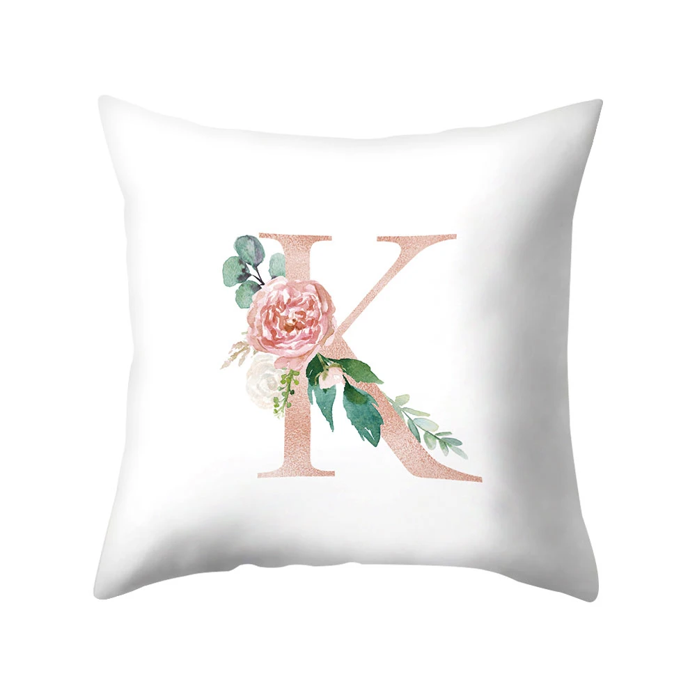 Чехол для диванной подушки 45*45 с алфавитом и цветочным принтом | Дом сад