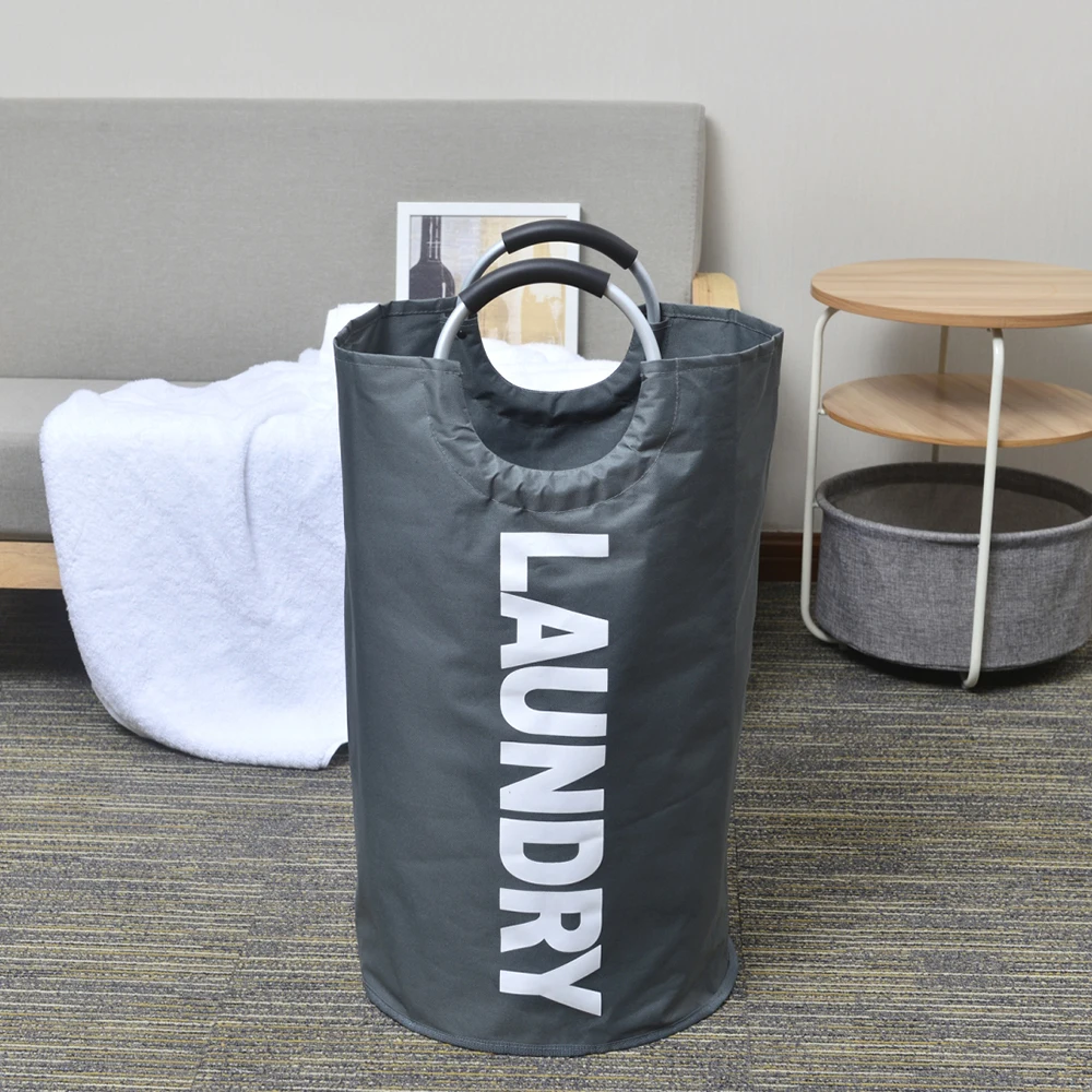 

Portable Storage Bag with Alloy Handle Laundry Bag Foldable Laundry Hamper Durable Oxford Fabric Laundry Basket Clothes Sorter