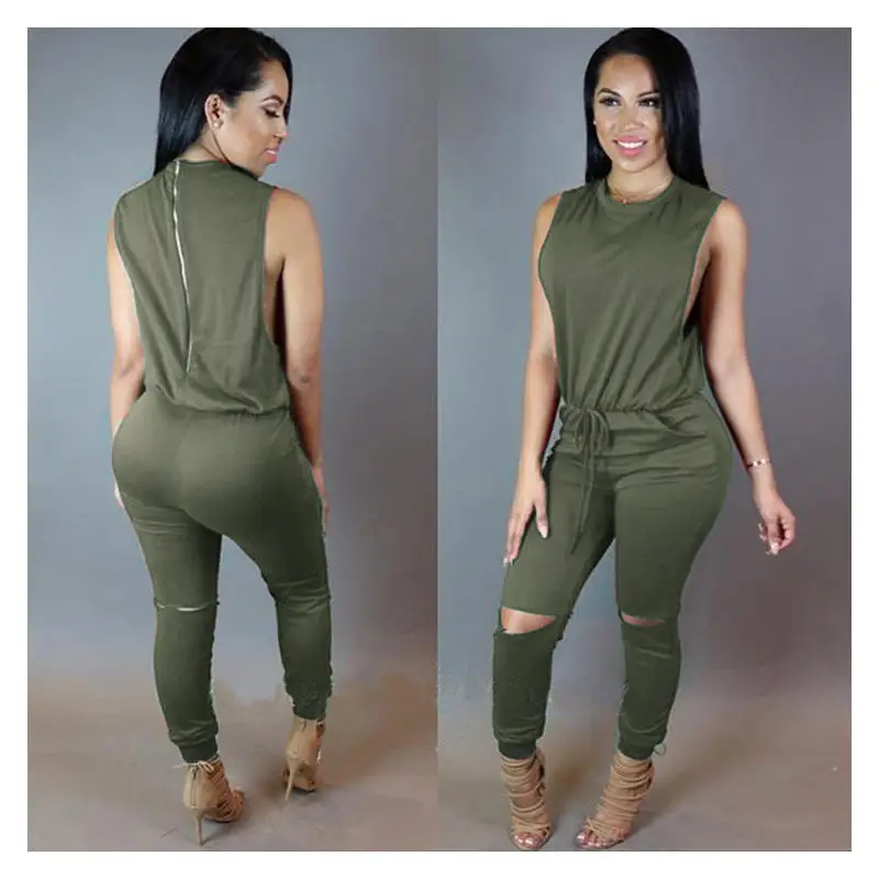 Женские комбинезоны без рукавов на молнии сзади с ложным вырезом завязках