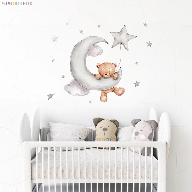 Большие наклейки на стену в виде Луны и облака для детской комнаты большие