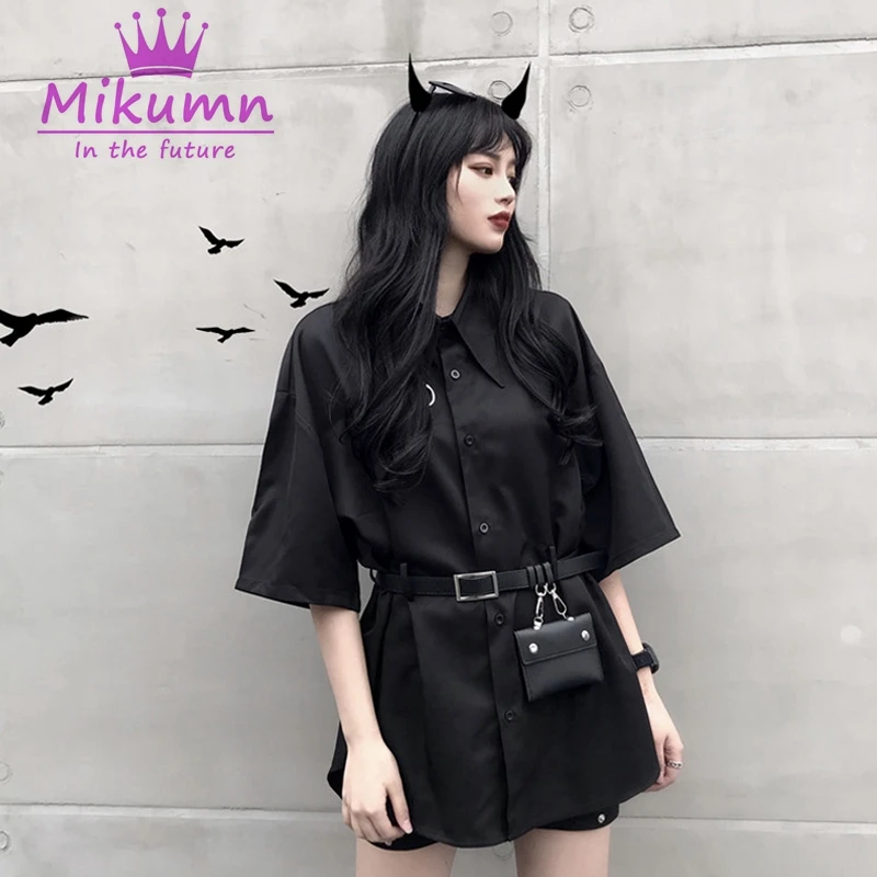 Блузка хараджуку панк уличная женская готические Рубашки Свободный отложной