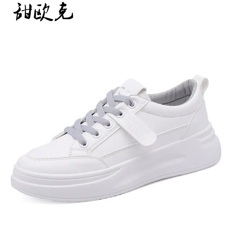 

Женские кроссовки, модная женская обувь, однотонные, на шнуровке, Вулканизированная подошва, удобная Весенняя повседневная обувь с открыты...