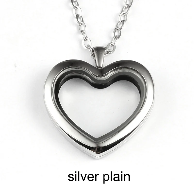 silver plain URSJEWELRY 30 мм в форме сердца, хорошие украшения Магнитная застежка 316L неоднородная нержавеющая сталь очарование медальон из смарт-стекла с цепочкой Цепочки и ожерелья - Окраска металла: silver plain