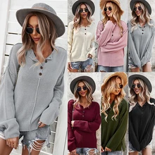 2021Ladies Sweaters Spring Tops Button Explosive Women's 2021 Autumn And Winter Long-Sleeved V-Neck 