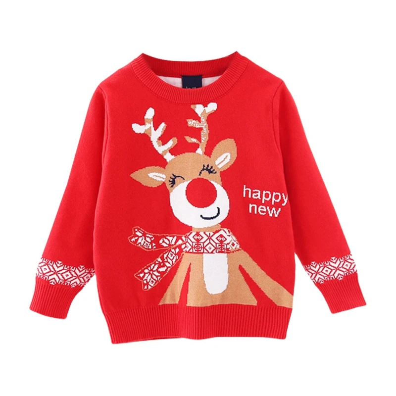 

Christmas Children's Sweater Girl Cute Christmas Deer Jacquard Knitted Sweater Fashion For Kids