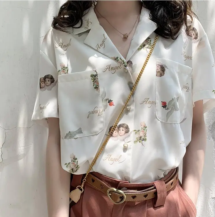 Летняя женская Свободная шифоновая рубашка с v образным вырезом и коротким