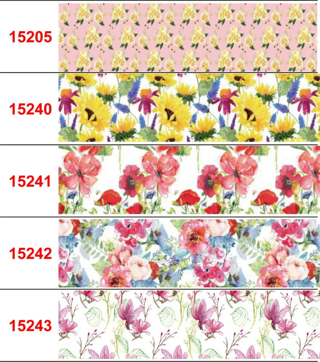 

16mm-75mm Retro Flower Series Printed Grosgrain/Foe Ribbon Yellow Sunflower Red Rose DIY Festival Day Hair Bowknots 50yards/roll