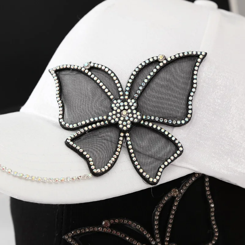 new arrival  spring summer lady baseball cap bling bling cute butterfly cap soft cotton UV protection outdoor sun hat
