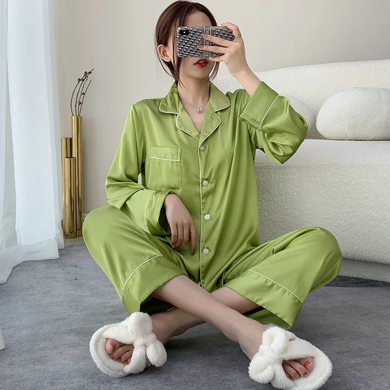 

Sexy Satin Female Nightwear 2PCS Sleepwear Pajamas Suit Lounge Intimate Lingerie Nightgown Pijamas Home Clothes Summer Sleep Set