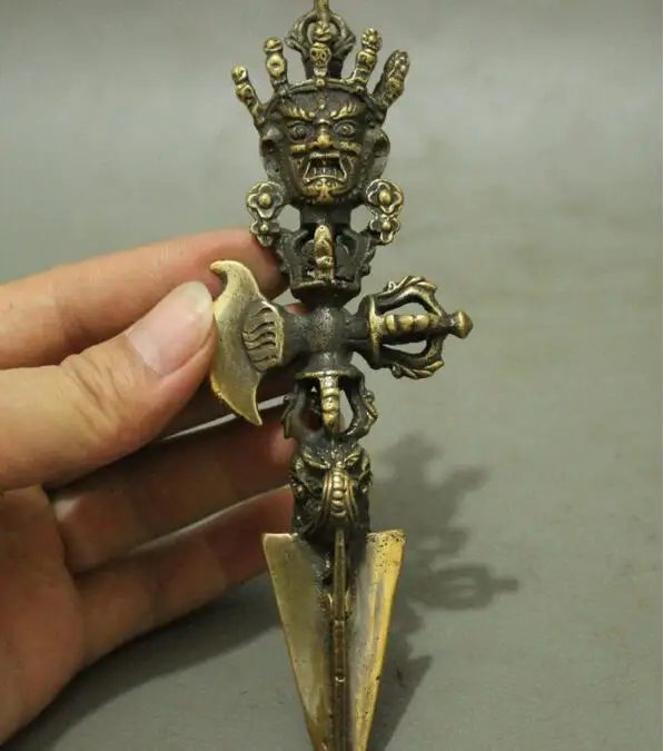 Медная Статуя тибетская бронзовая медь буддизм Mahakala голова гневного божества