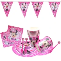 81pc set minnie mouse theme birthday party cutlery kids party decoration cup plate banner baby bath party supplies dinner sets