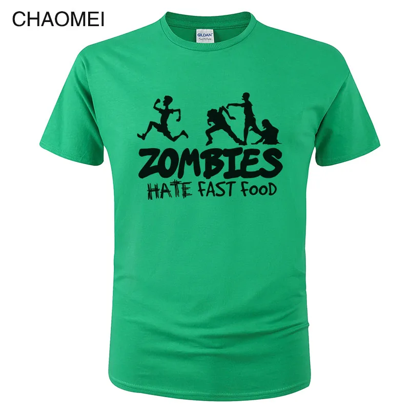 Мужская хлопковая футболка с коротким рукавом и принтом Zombies Hate Fast Food Swag Забавные