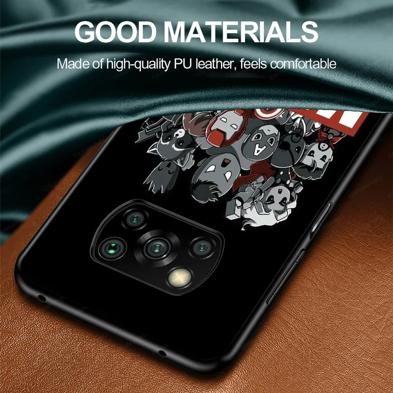 Marvel Avengers Cartoons Logo Phone Case For Xiaomi Mi Poco X4 X3 NFC F4 F3 GT M5 M5s M4 M3 Pro C40 C3 5G Black Funda Cover