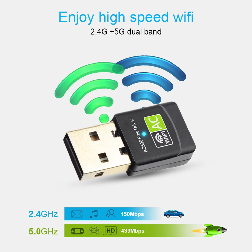 5Ghz Wi fi Receiver Antenna USB Wifi Adapter Free Driver 600Mbps Ethernet PC Wi-Fi Lan Dongle AC | Компьютеры и офис