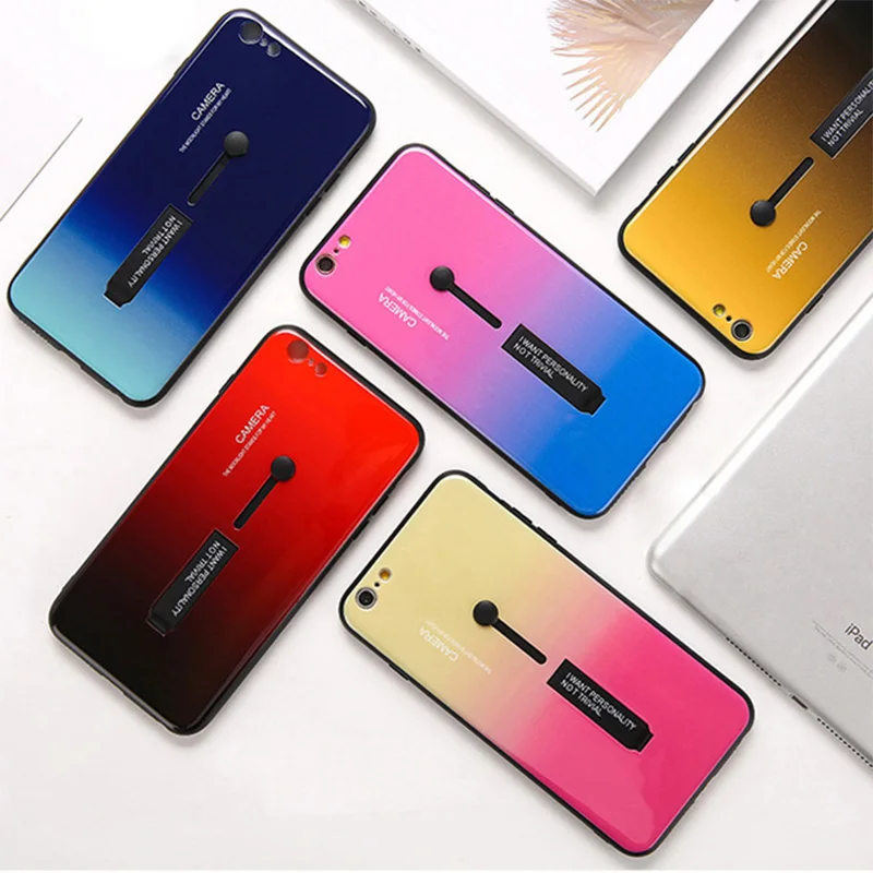 Чехол со скрытым кольцом для iPhone X XR XS Max с держателем Радужный градиентный цвет