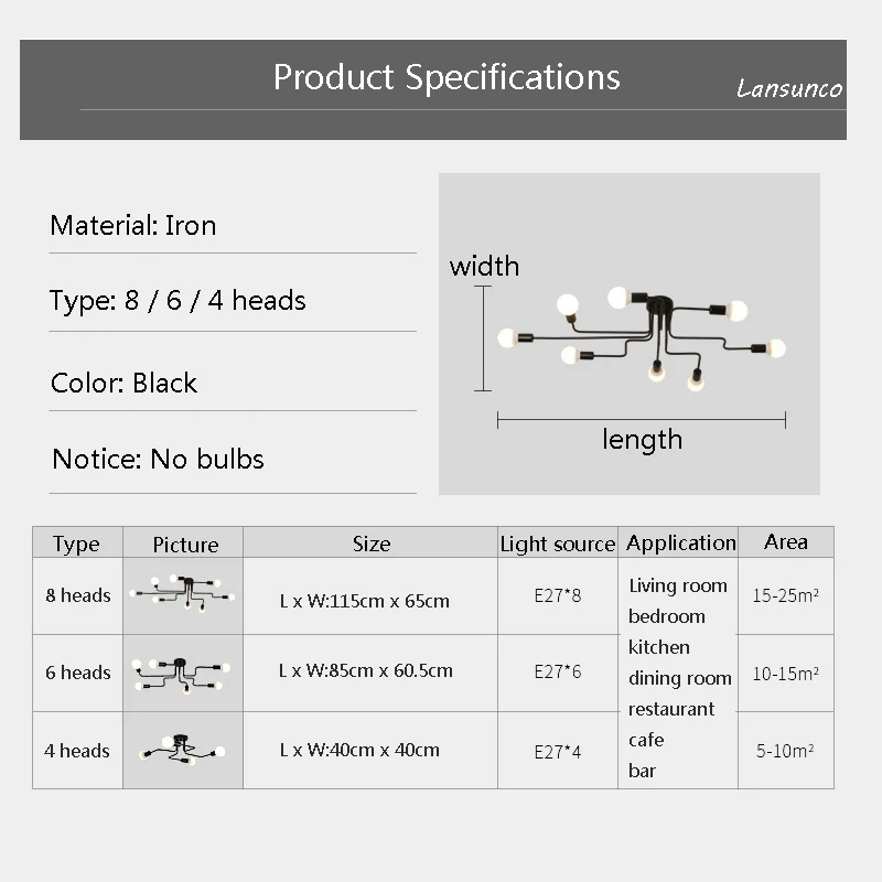 Винтажная люстра с несколькими насадками и изогнутыми трубками 4/6/8 E27 светильник