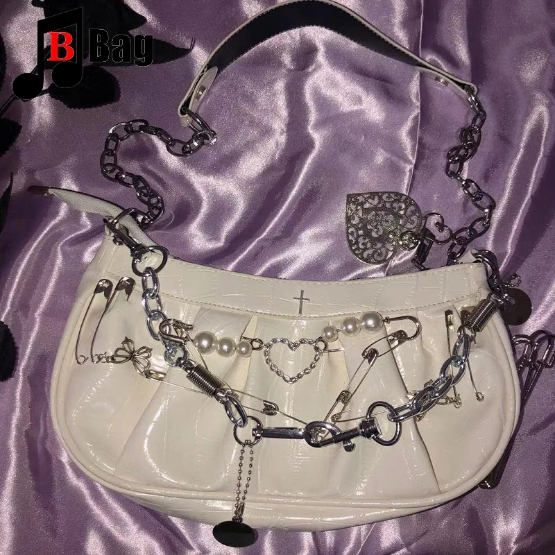 Harajuku Womens Girl Shoulder Bags Handbags Messenger Bag Y2K girl metal punk tote female butterfly Tuku chain underarm bag |
