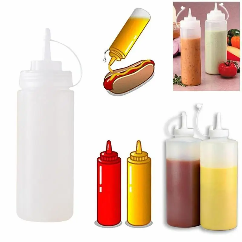 

BBQ Ketchup Sauce Dispenser Bottles Olive Oil Dispensing Bottle Mayonnaise Squeeze Jar with Cap Safe Plastic White Kitchen Tools