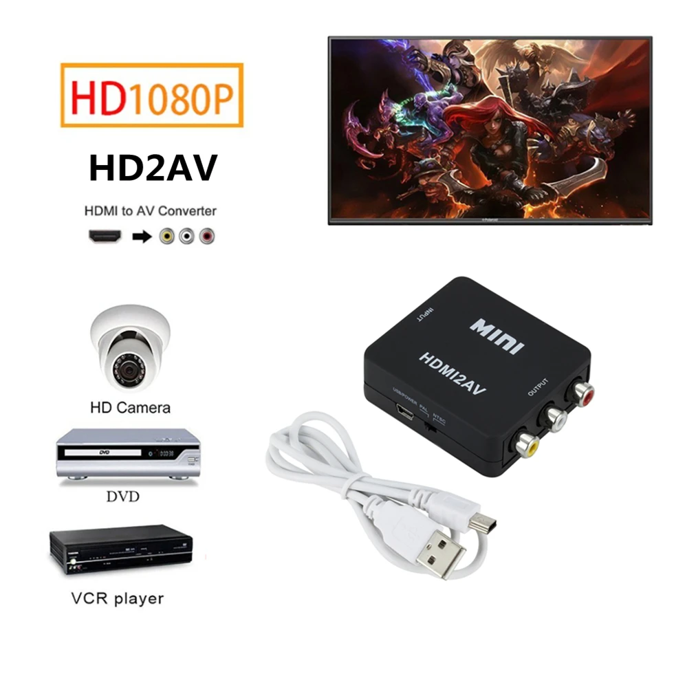 Адаптер скалер Grwibeou HD 1080P совместимый с AV композитный преобразователь видео RCA CVSB