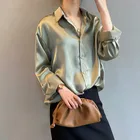 Блузка Женская атласная, с длинным рукавом, на пуговицах, весна-осень, 2021
