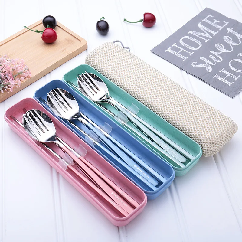 Stainless Steel Dinner Set Chopsticks Fork Spoon Box Portable Travel Camping Cutlery Tableware Dinnerware Case Kit | Дом и сад